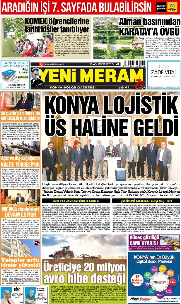 18 Ağustos 2023 Yeni Meram Gazetesi
