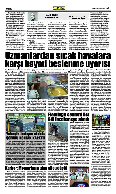 19 Ağustos 2023 Yeni Meram Gazetesi