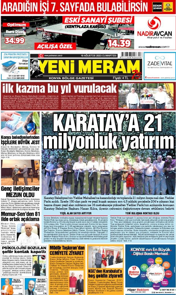 19 Ağustos 2023 Yeni Meram Gazetesi