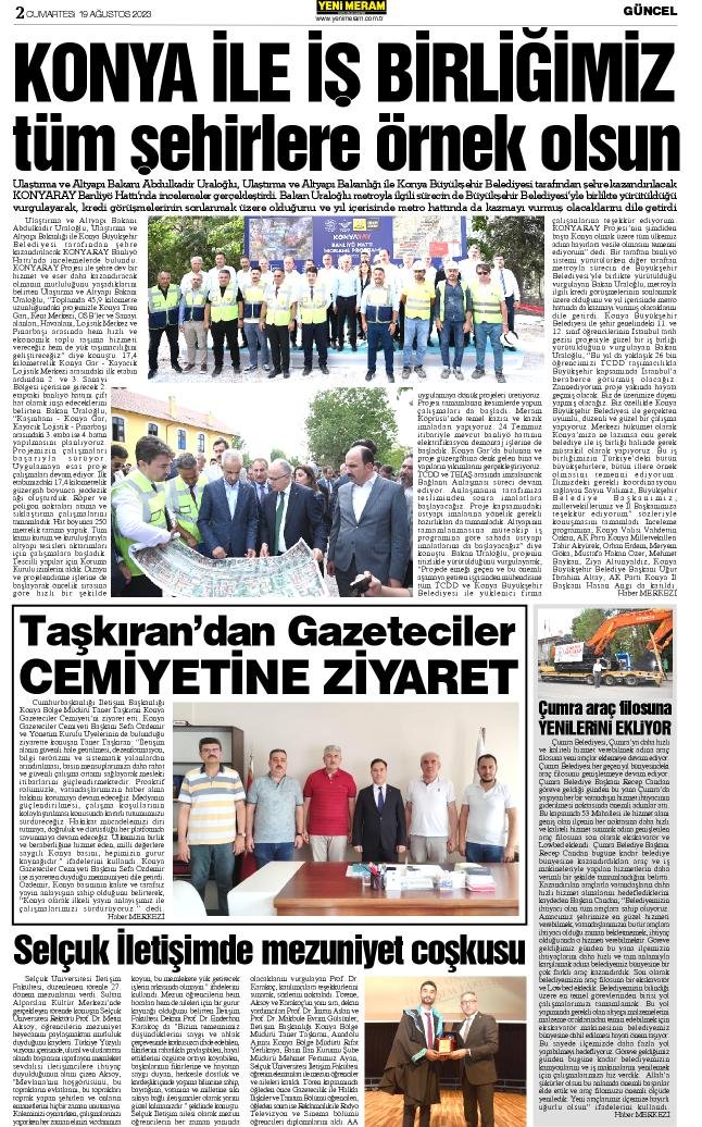 19 Ağustos 2023 Yeni Meram Gazetesi