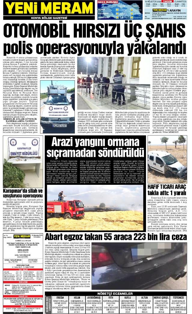 19 Ağustos 2023 Yeni Meram Gazetesi