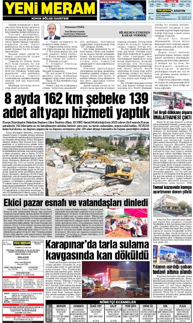 21 Ağustos 2023 Yeni Meram Gazetesi
