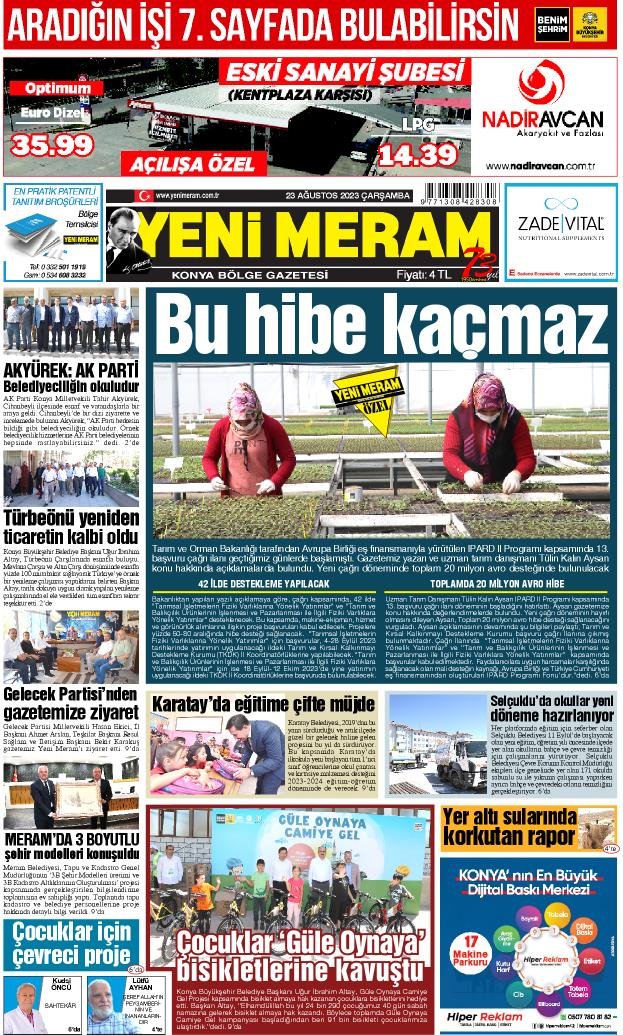 23 Ağustos 2023 Yeni Meram Gazetesi