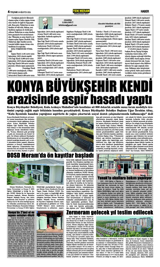 24 Ağustos 2023 Yeni Meram Gazetesi
