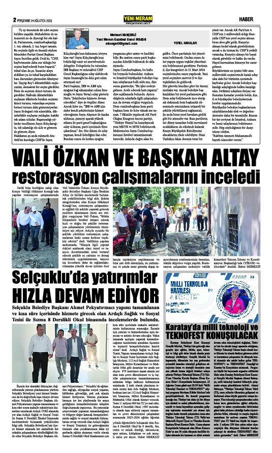 24 Ağustos 2023 Yeni Meram Gazetesi
