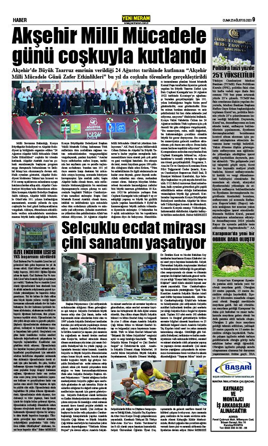 25 Ağustos 2023 Yeni Meram Gazetesi
