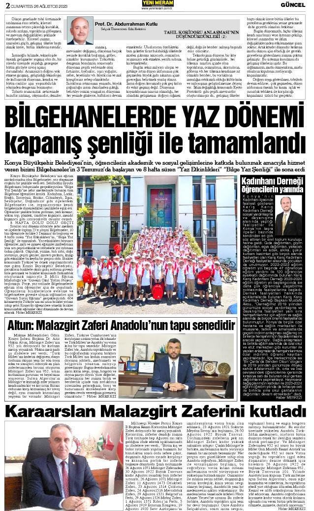 26 Ağustos 2023 Yeni Meram Gazetesi
