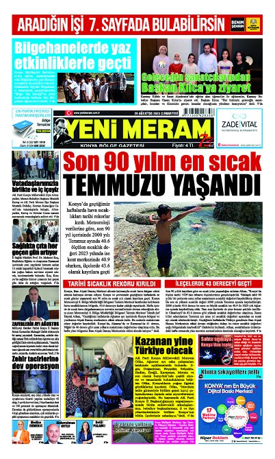 26 Ağustos 2023 Yeni Meram Gazetesi
