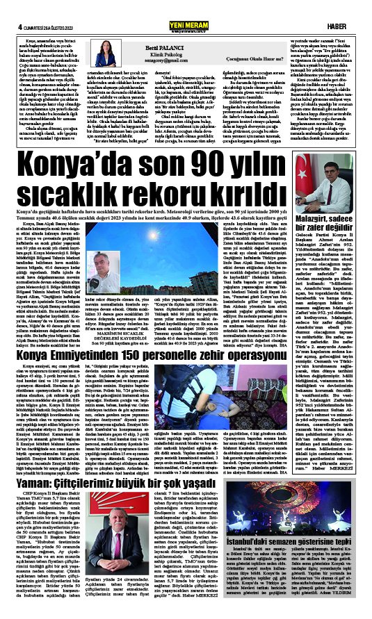 26 Ağustos 2023 Yeni Meram Gazetesi
