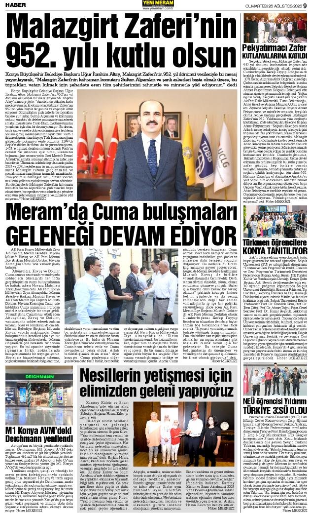 26 Ağustos 2023 Yeni Meram Gazetesi
