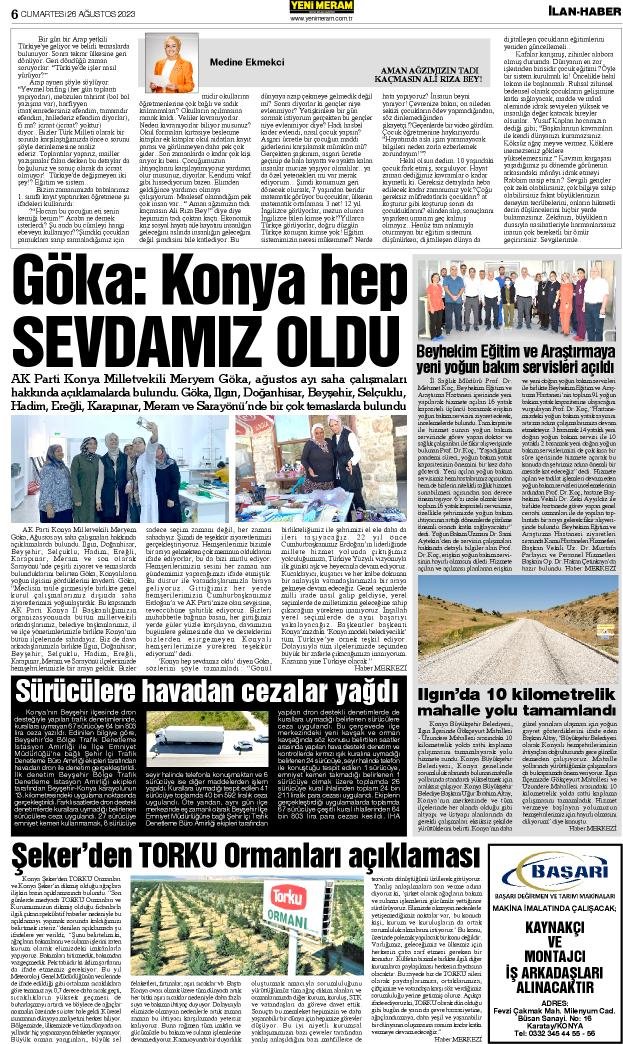 26 Ağustos 2023 Yeni Meram Gazetesi
