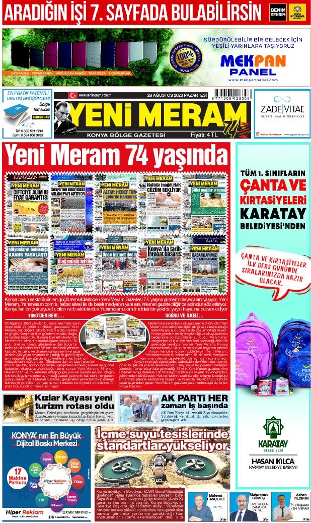 28 Ağustos 2023 Yeni Meram Gazetesi
