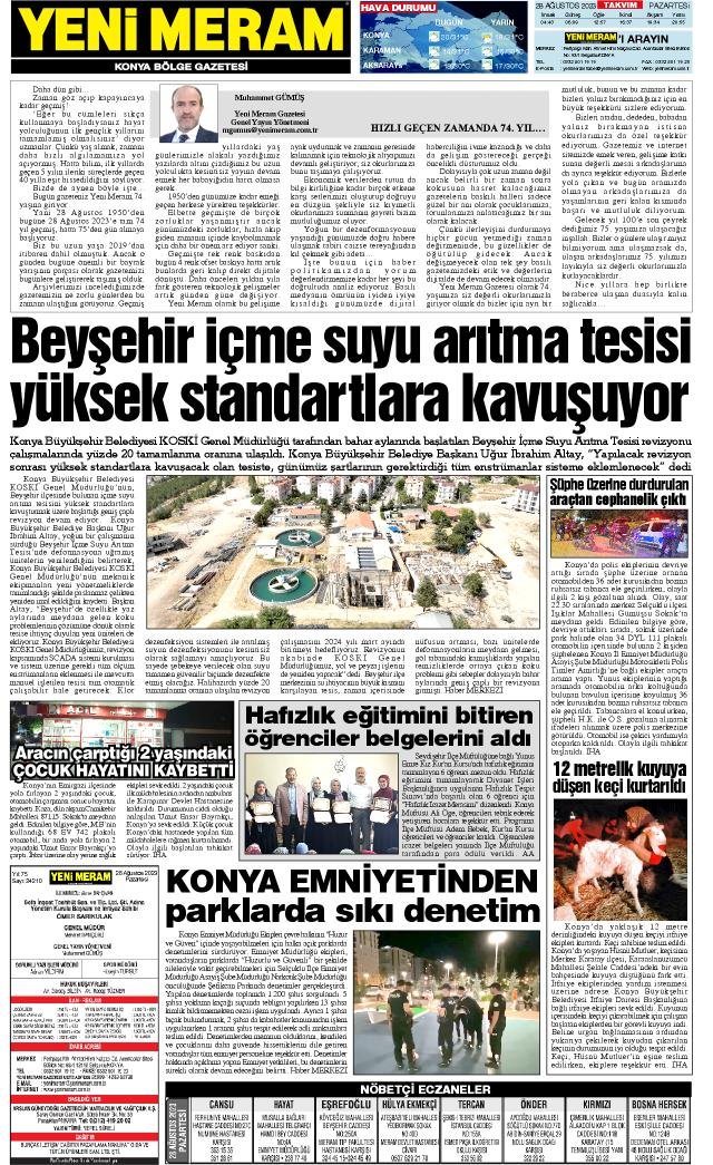 28 Ağustos 2023 Yeni Meram Gazetesi
