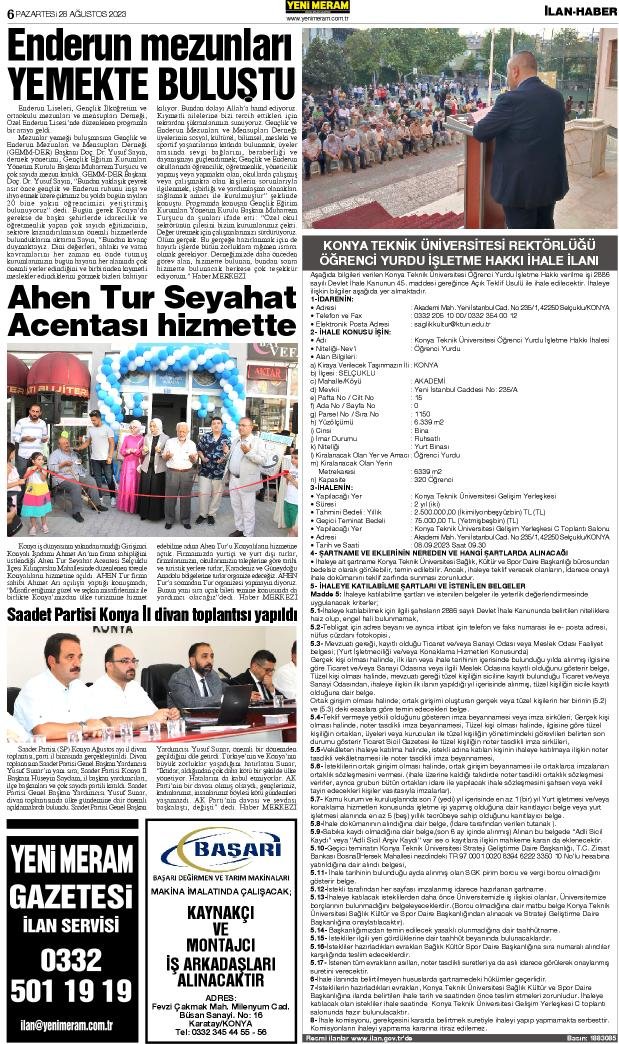 28 Ağustos 2023 Yeni Meram Gazetesi
