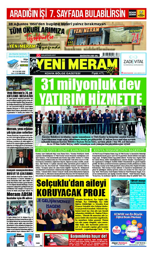 29 Ağustos 2023 Yeni Meram Gazetesi
