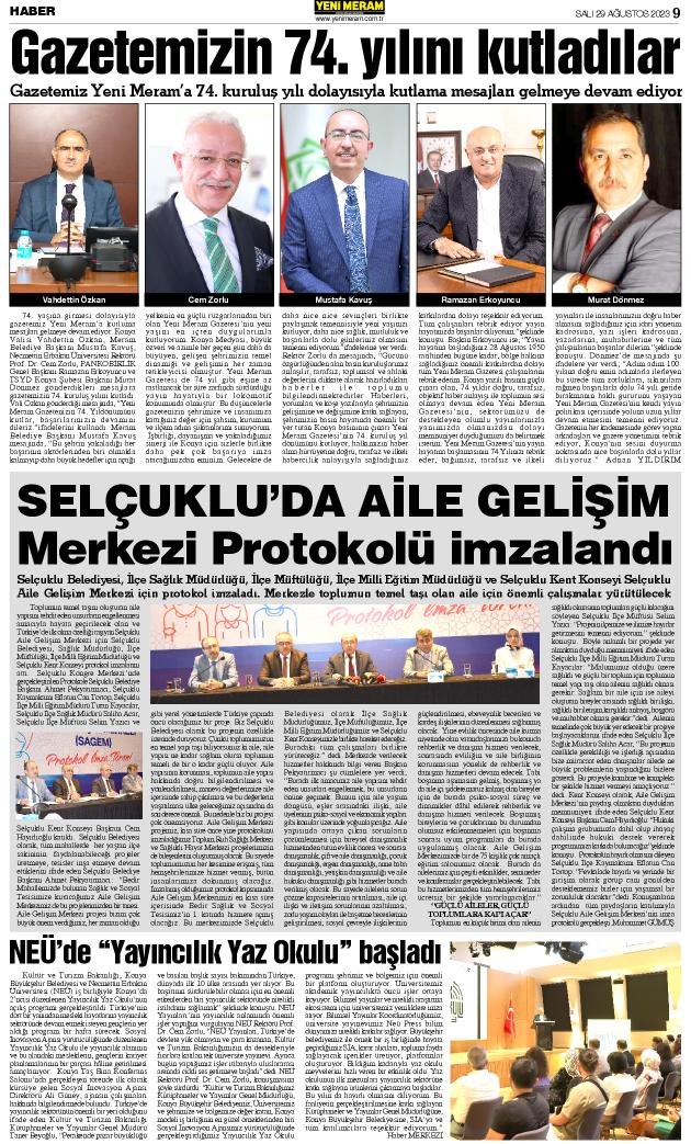 29 Ağustos 2023 Yeni Meram Gazetesi
