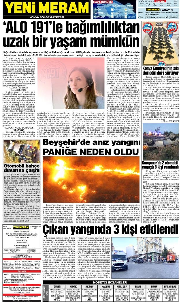 29 Ağustos 2023 Yeni Meram Gazetesi
