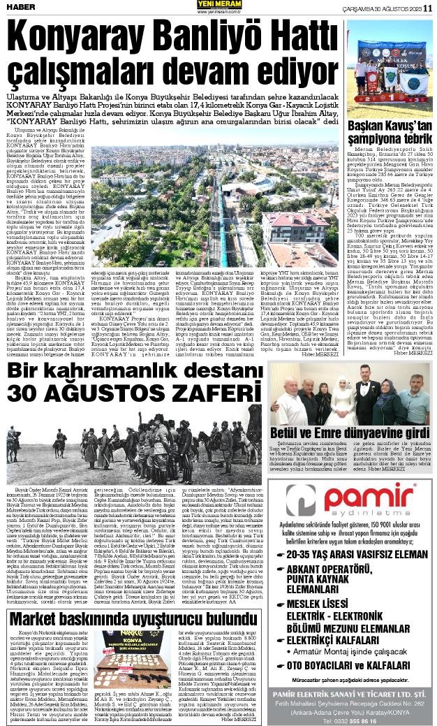 30 Ağustos 2023 Yeni Meram Gazetesi
