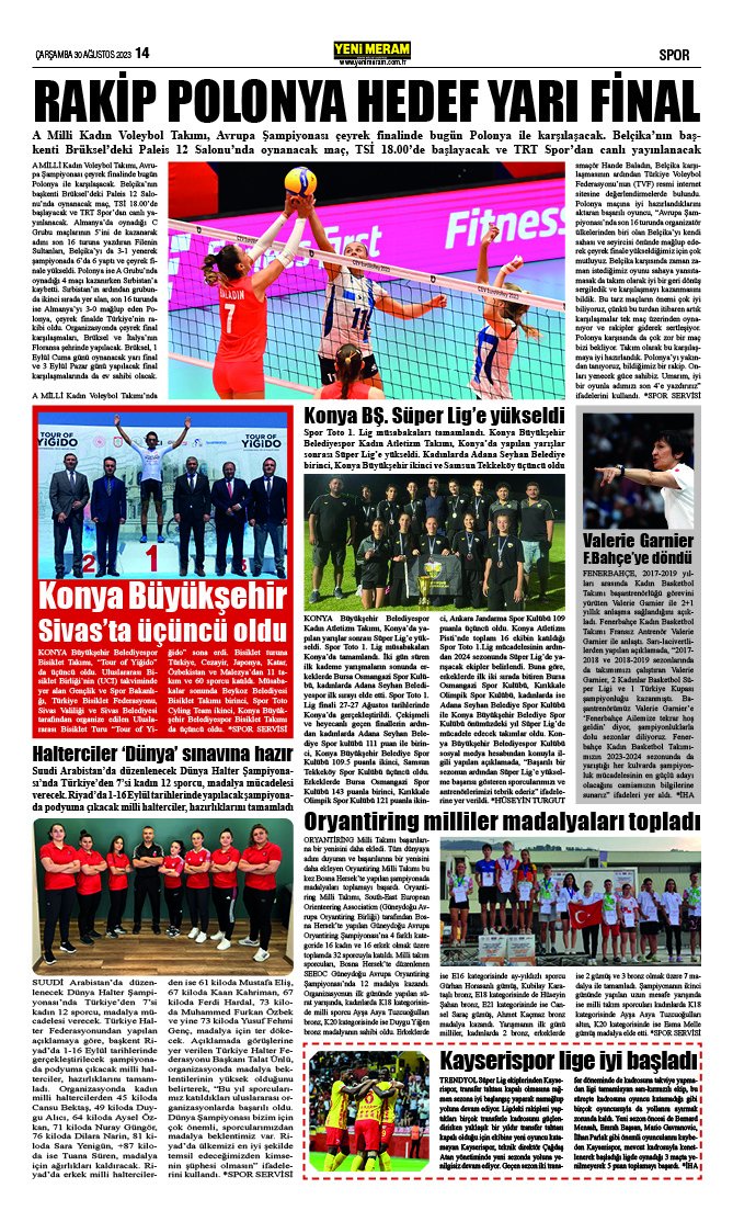 30 Ağustos 2023 Yeni Meram Gazetesi
