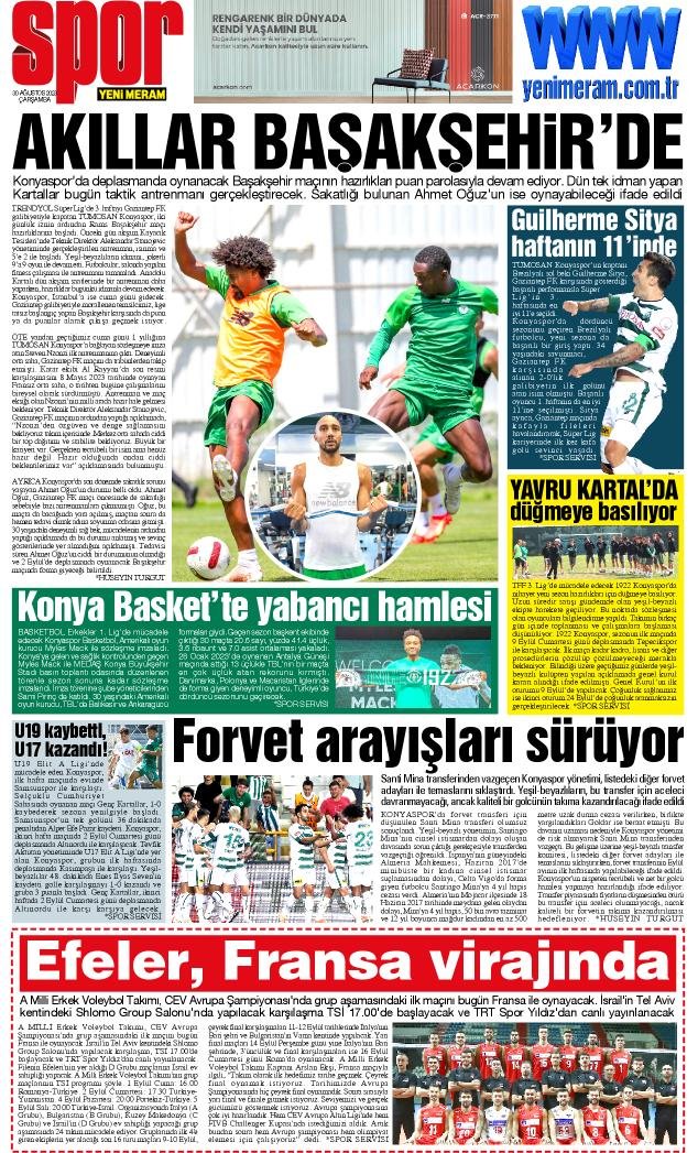 30 Ağustos 2023 Yeni Meram Gazetesi
