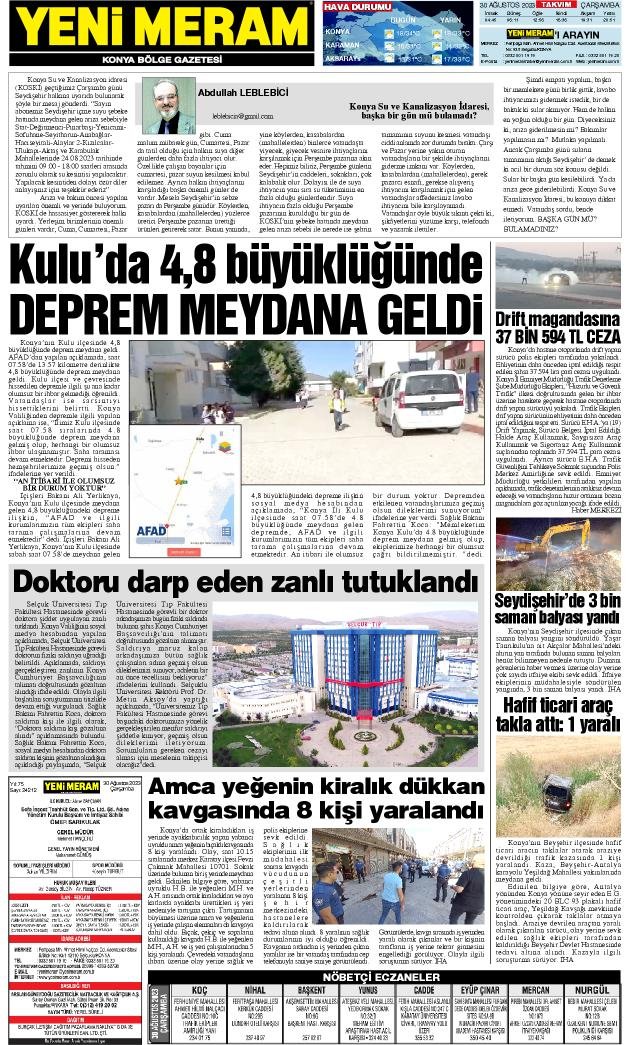 30 Ağustos 2023 Yeni Meram Gazetesi
