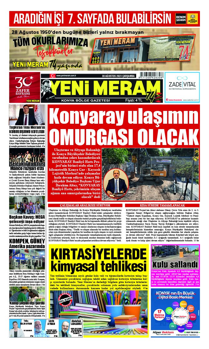 30 Ağustos 2023 Yeni Meram Gazetesi
