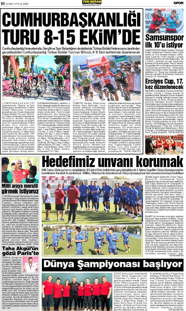 1 Eylül 2023 Yeni Meram Gazetesi
