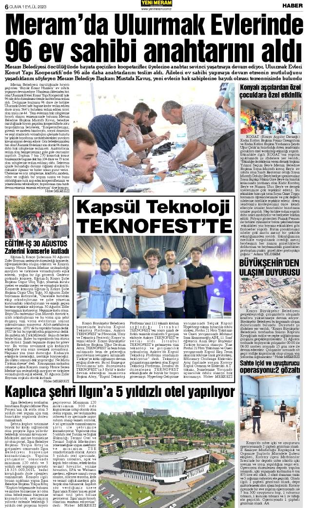 1 Eylül 2023 Yeni Meram Gazetesi
