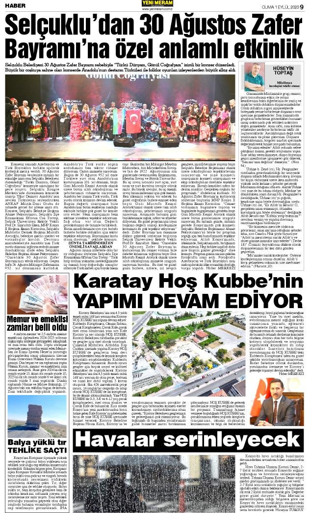 1 Eylül 2023 Yeni Meram Gazetesi
