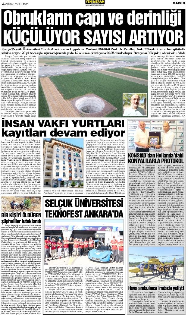 1 Eylül 2023 Yeni Meram Gazetesi
