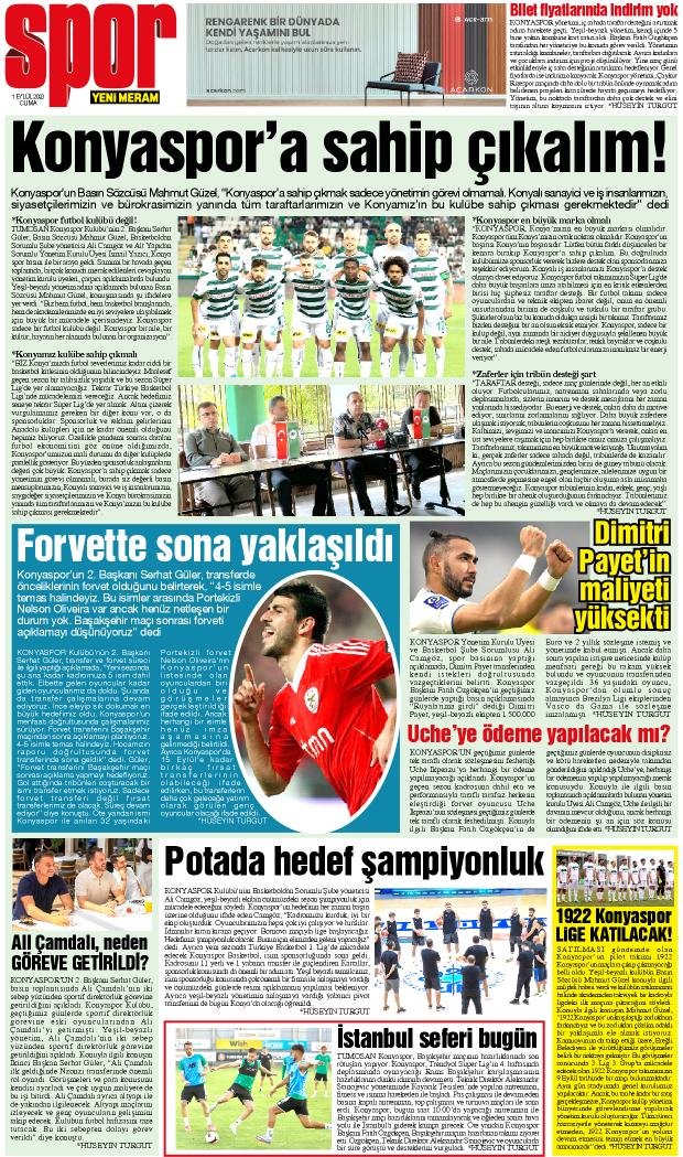 1 Eylül 2023 Yeni Meram Gazetesi
