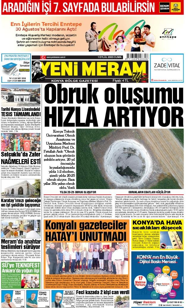 1 Eylül 2023 Yeni Meram Gazetesi
