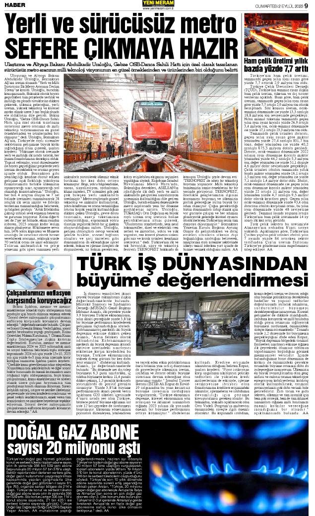 2 Eylül 2023 Yeni Meram Gazetesi