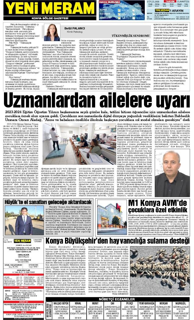 2 Eylül 2023 Yeni Meram Gazetesi