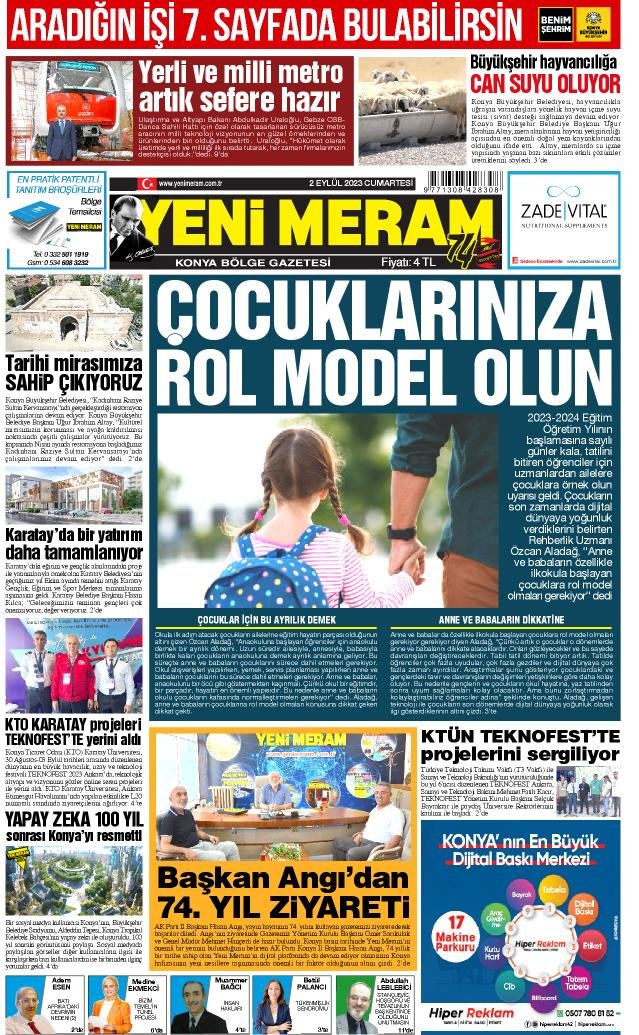 2 Eylül 2023 Yeni Meram Gazetesi