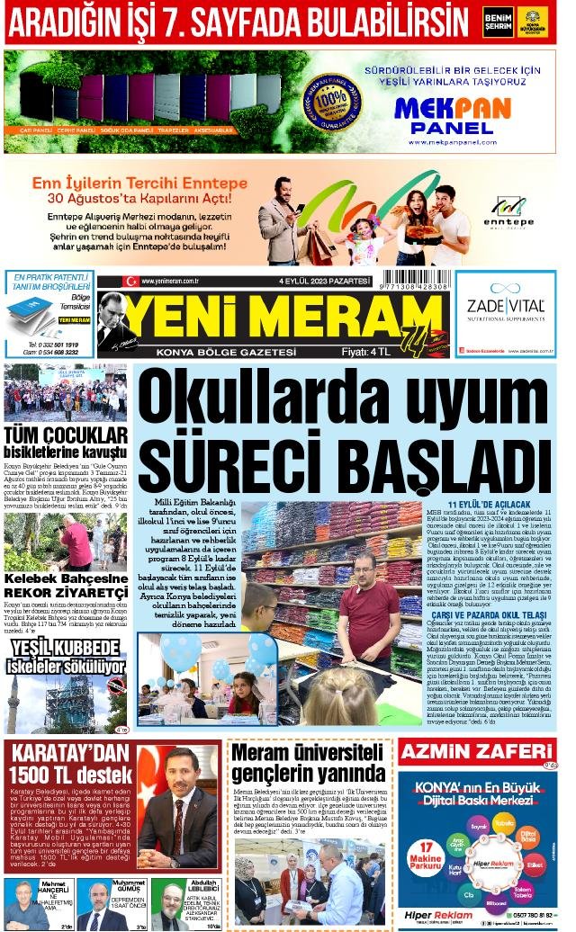 4 Eylül 2023 Yeni Meram Gazetesi
