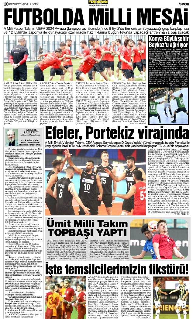 4 Eylül 2023 Yeni Meram Gazetesi
