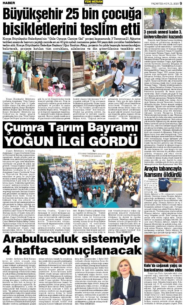 4 Eylül 2023 Yeni Meram Gazetesi
