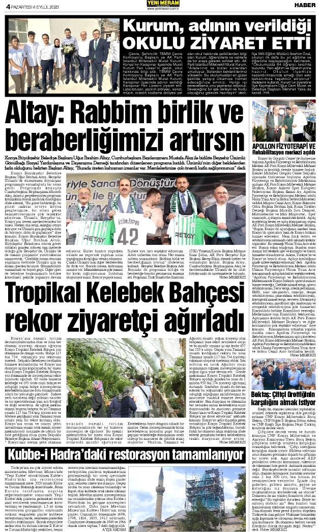 4 Eylül 2023 Yeni Meram Gazetesi
