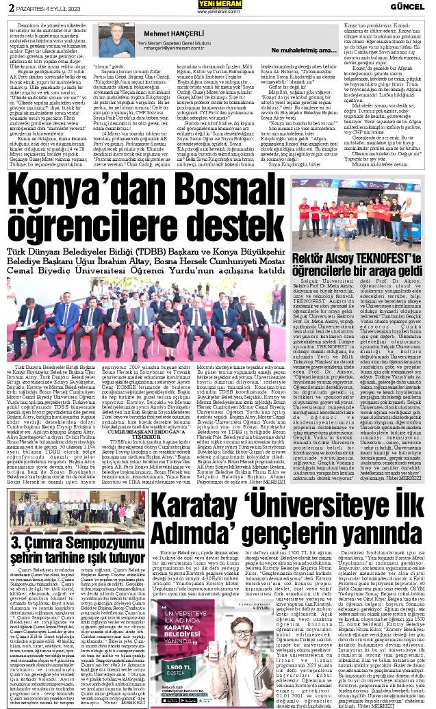 4 Eylül 2023 Yeni Meram Gazetesi
