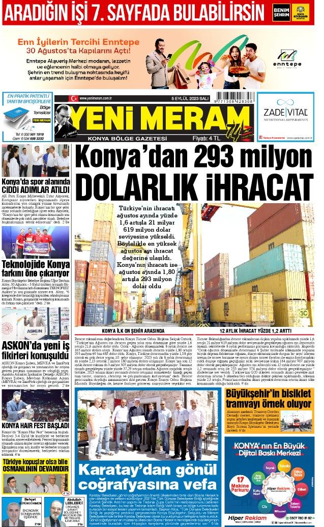 5 Eylül 2023 Yeni Meram Gazetesi
