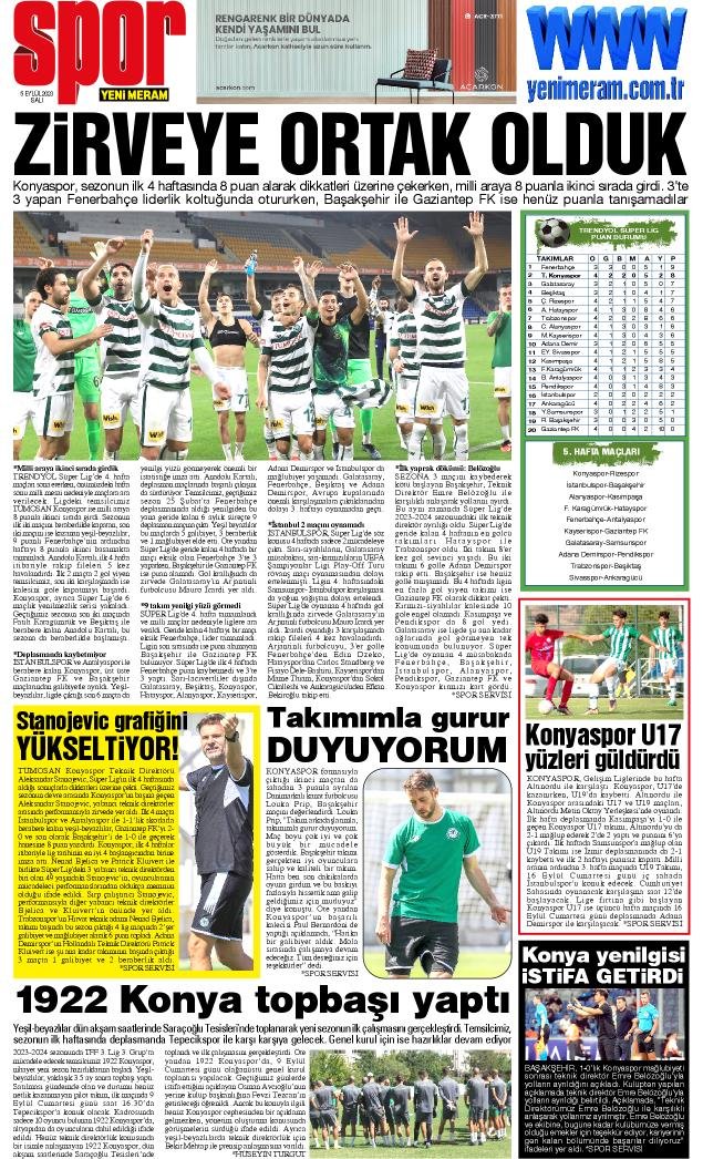 5 Eylül 2023 Yeni Meram Gazetesi
