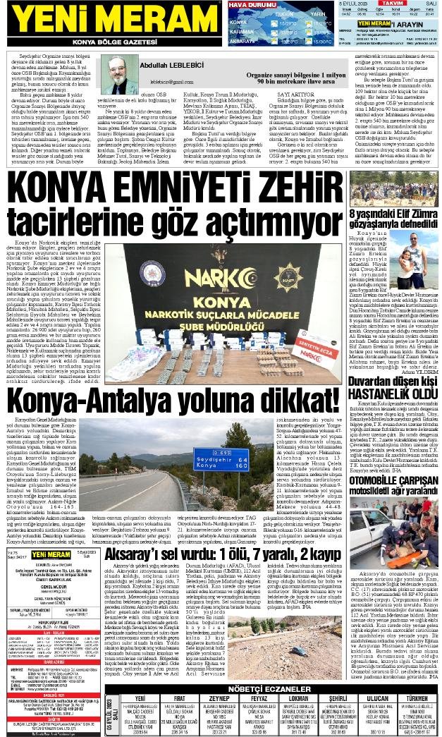 5 Eylül 2023 Yeni Meram Gazetesi
