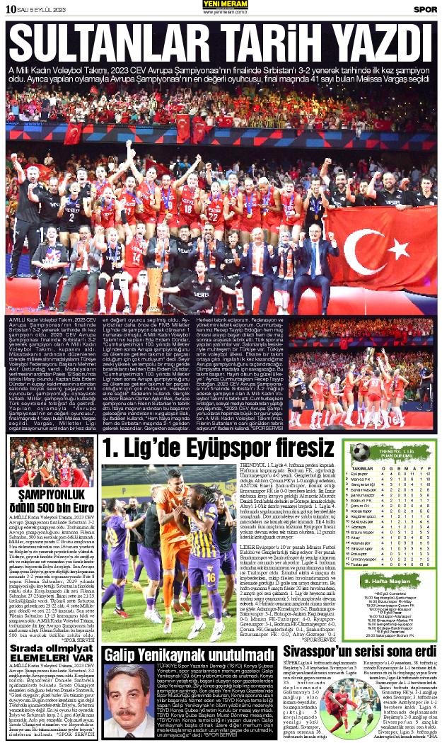 5 Eylül 2023 Yeni Meram Gazetesi
