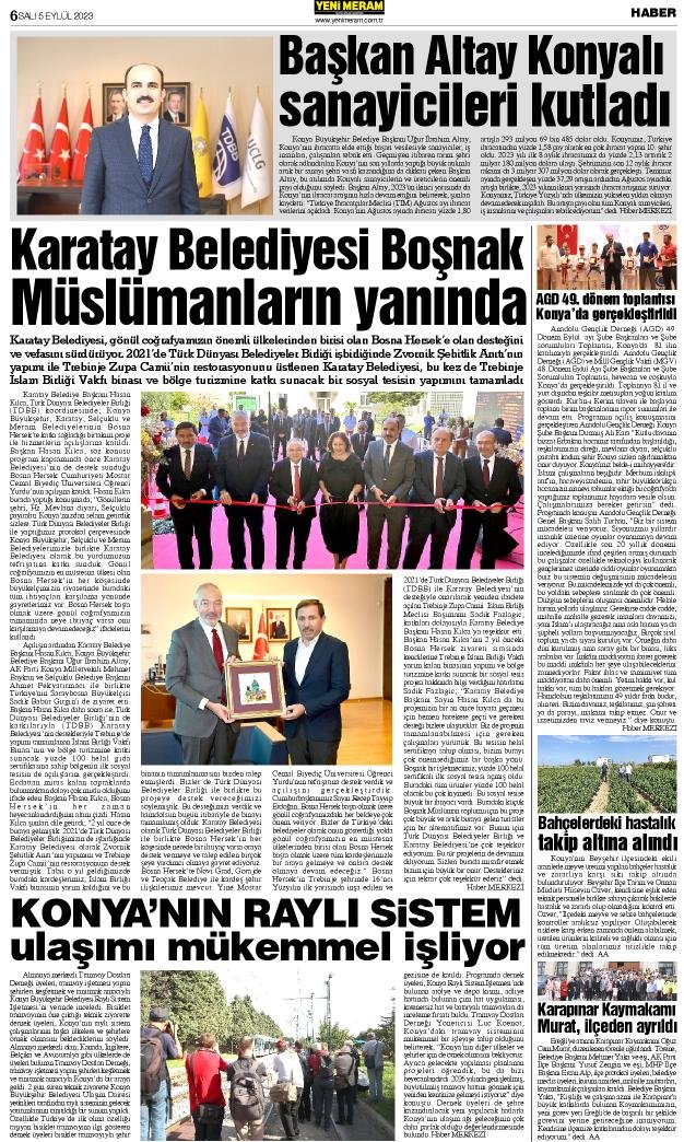 5 Eylül 2023 Yeni Meram Gazetesi
