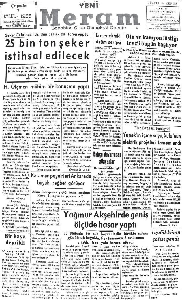 7 Eylül 2023 Yeni Meram Gazetesi
