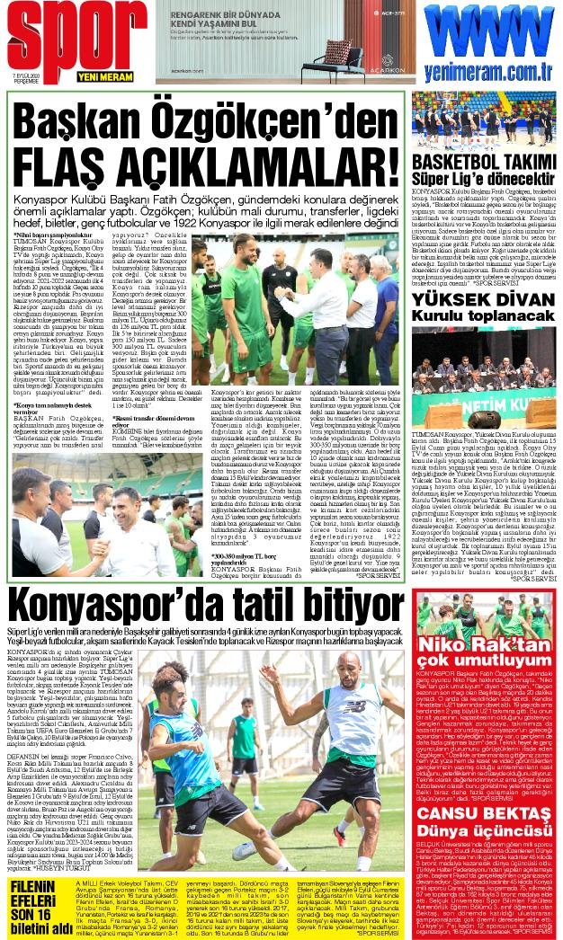 7 Eylül 2023 Yeni Meram Gazetesi
