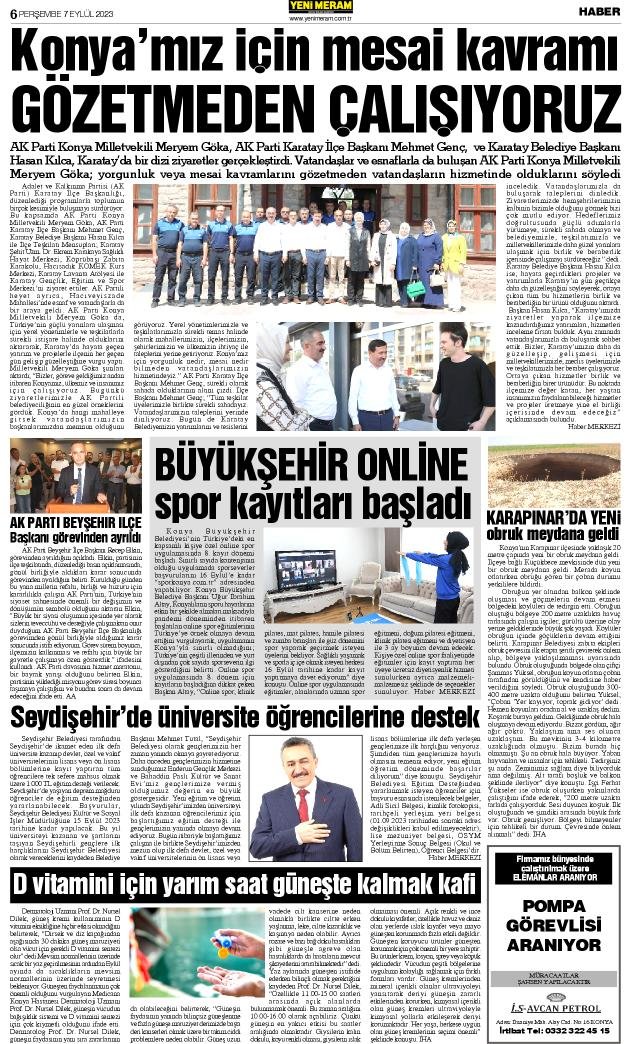 7 Eylül 2023 Yeni Meram Gazetesi
