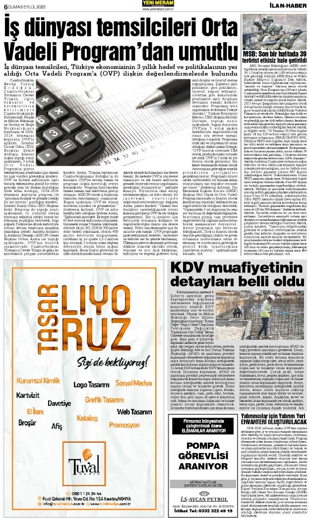 8 Eylül 2023 Yeni Meram Gazetesi
