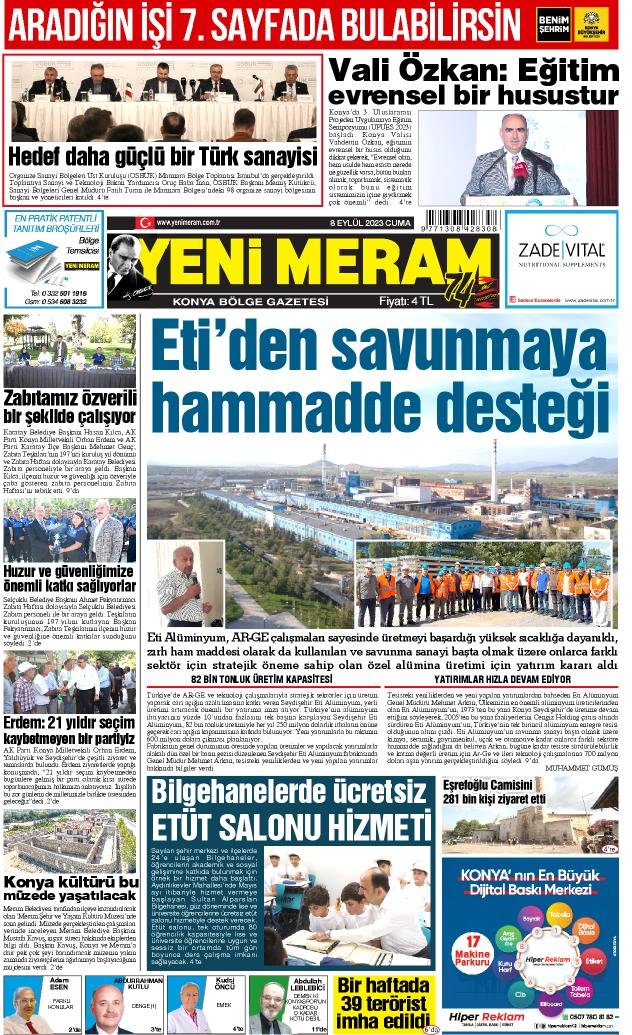 8 Eylül 2023 Yeni Meram Gazetesi
